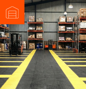 Dura Tile interlocking PVC flooring installed in a warehouse