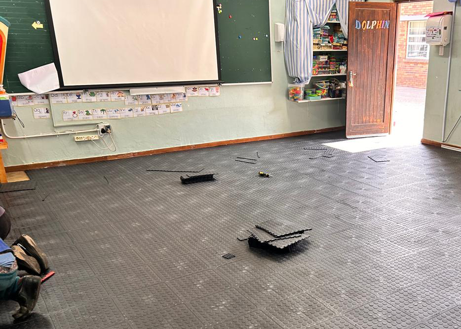 Dura Tile flooring installed across a classroom floor during an upgrade