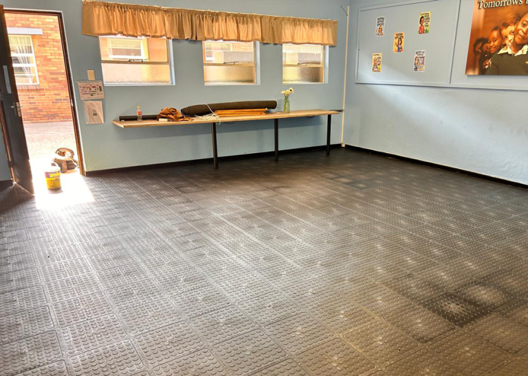 Completed Dura Tile flooring installation in a classroom