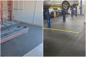 Dura Tile and Dura Drain PVC flooring installed in commercial spaces